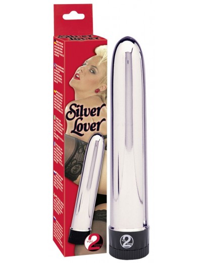 Серебристый классический вибратор Silver Lover - 19 см.