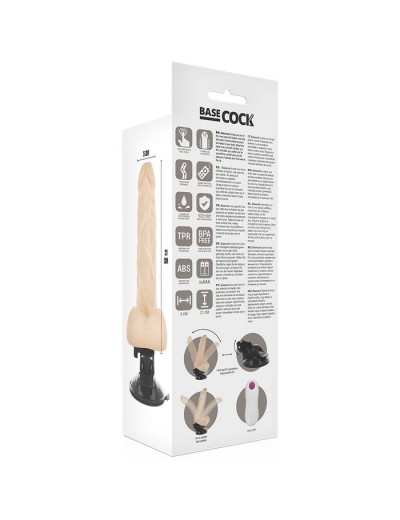 Телесный вибромассажёр на мощной присоске Basecock Realistic Vibrator Remote Control - 21 см.