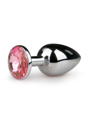 Серебристая анальная пробка с розовым кристаллом Metal Butt Plug - 7,2 см.