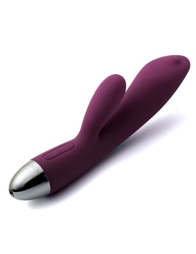Фиолетовый вибратор Trysta с клиторальным отростком и движущимся шариком в кончике - 18,6 см.