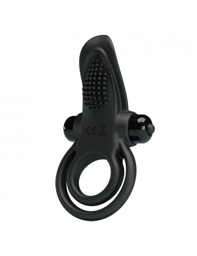 Черное силиконовое эрекционное кольцо с вибрацией и подхватом мошонки