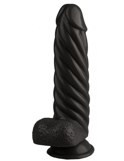 Черный реалистичный винтообразный фаллоимитатор на присоске - 21 см.