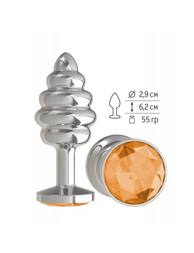 Серебристая пробка с рёбрышками и оранжевым кристаллом - 7 см.