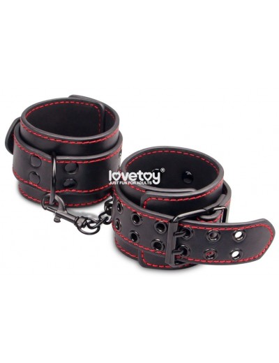 Черные наручники Bondage Fetish Pleasure Handcuffs с контрастной строчкой