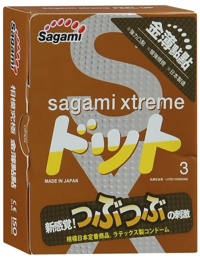 Презервативы Sagami Xtreme Feel Up с точечной текстурой и линиями прилегания - 3 шт.