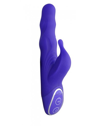 Фиолетовый вибромассажер с клиторальным стимулятором - 19 см.
