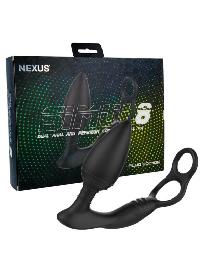 Черная анальная пробка NEXUS SIMUL8 Plug Edition с фиксацией на теле кольцами