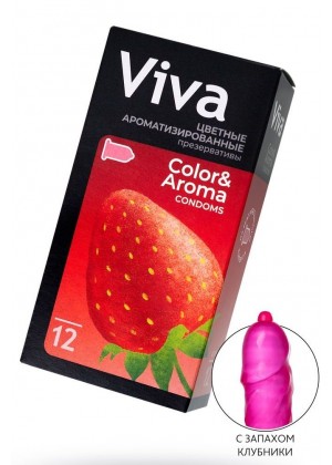 Цветные презервативы VIVA Color Aroma с ароматом клубники - 12 шт.