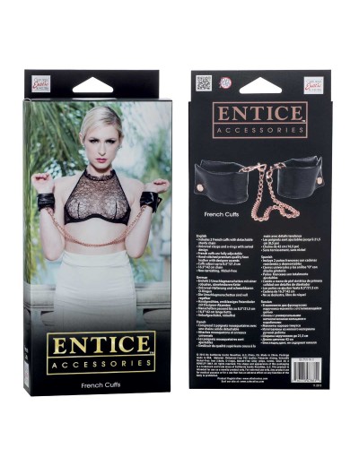 Черные мягкие наручники Entice French Cuffs с цепью