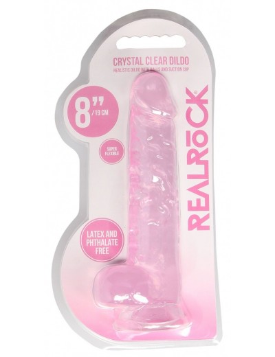 Розовый фаллоимитатор Realrock Crystal Clear 8 inch - 21 см.