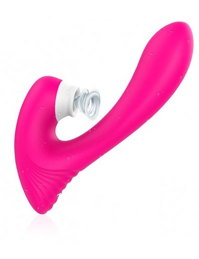 Ярко-розовый клиторальный стимулятор DAWN с вагинальным отростком