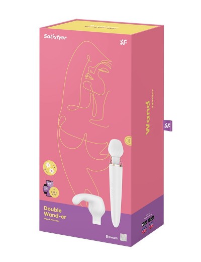 Белый вибромассажер Satisfyer Double Wand-er со сменными насадками