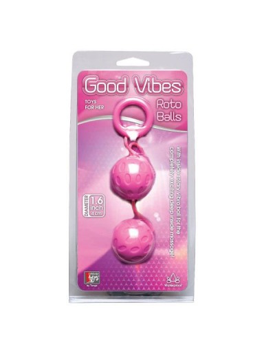 Розовые вагинальные шарики с рельефом GOOD VIBES ROTO BALLS