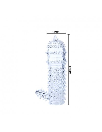 Прозрачная насадка на пенис с шипами и стимулятором клитора - 14,2 см.