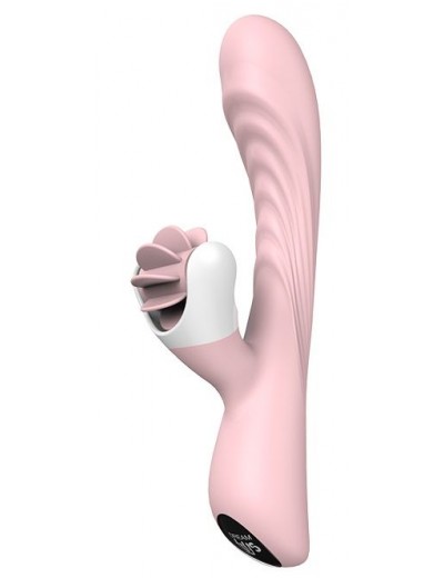 Розовый вибратор с клиторальным стимулятором-вертушкой LICKING SENSATION