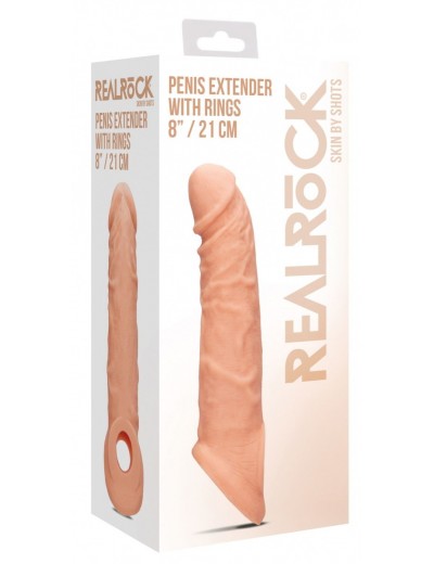 Телесная насадка с кольцом Penis Extender with Rings - 21 см.