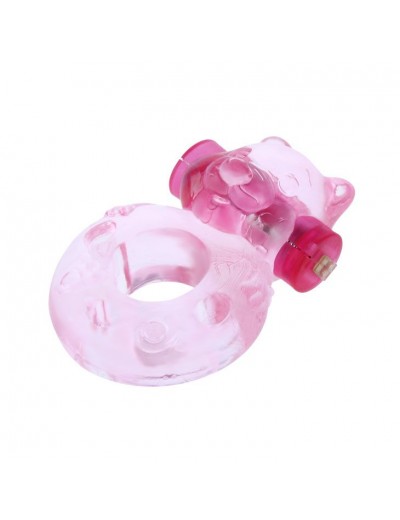 Розовое эрекционное виброкольцо с мишкой на вибропуле