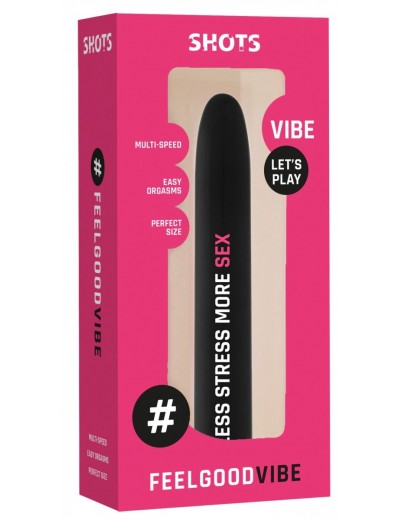 Черный гладкий вибромассажер Feelgood Vibe  #Less stress more sex - 17,2 см.