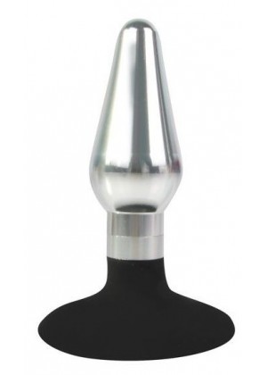 Серебристо-черная  конусовидная анальная пробка - 9 см.