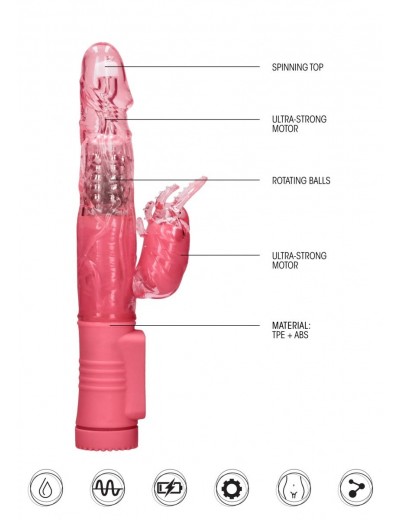Розовый вибратор-кролик Rotating Beetle - 22 см.