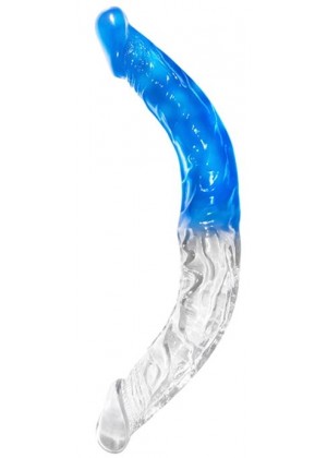 Прозрачно-голубой двусторонний фаллоимитатор - 33 см.
