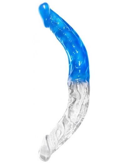 Прозрачно-голубой двусторонний фаллоимитатор - 33 см.
