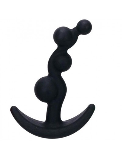 Чёрный анальный стимулятор с шариками Smiling Butt Plug - 8,9 см.