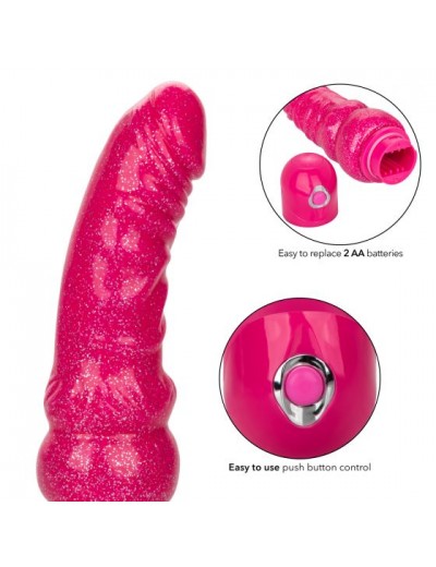 Розовый вибратор-реалистик с блестками Naughty Bits Lady Boner Bendable Personal Vibrator - 20 см.