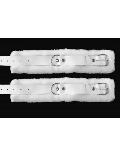 Белые наручники из натуральной кожи с нежным мехом