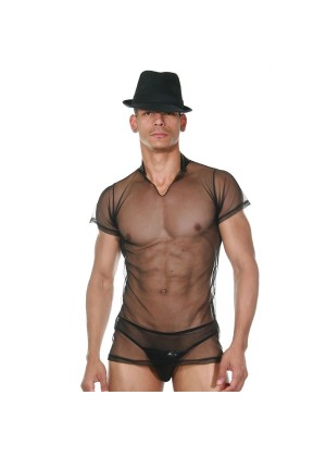 Сексуальный мужской комплект-сетка: футболка и слипы