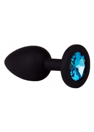 Чёрная анальная втулка с голубым кристаллом - 7,3 см.