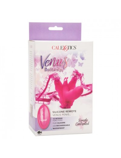 Розовая вибробабочка на ремешках Silicone Remote Venus Penis