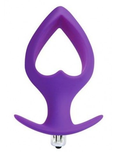 Фиолетовая анальная вибровтулка в форме сердечка - 14 см.