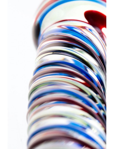 Стеклянный фаллос с разноцветными спиралями - 16,5 см.