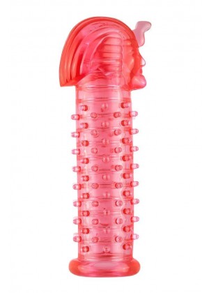 Красная насадка на пенис с шипами и кольцами  Фараон  - 14 см.