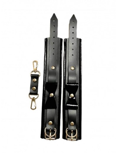 Черные наручники с бантиками из эко-кожи