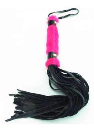 Черная плеть с розовой меховой рукоятью - 44 см.