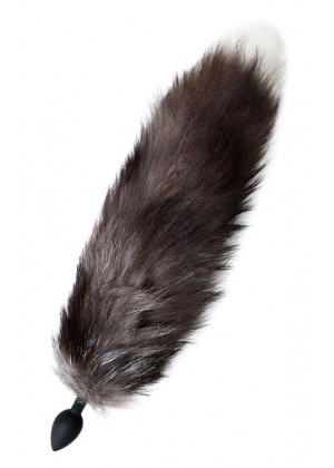 Черная анальная втулка с хвостом чернобурой лисы - размер М