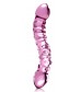 Розовый стеклянный двухголовый стимулятор Icicles №55 - 19,5 см.