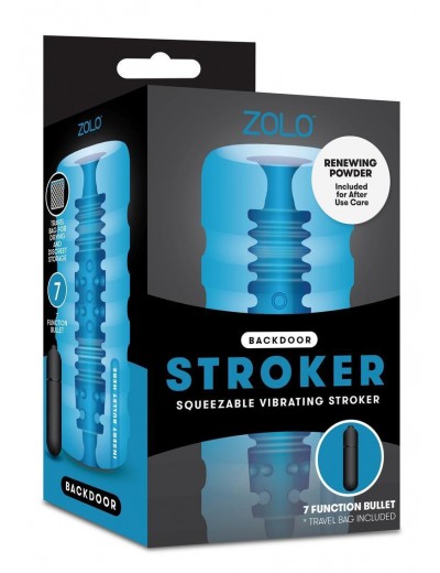 Голубой мастурбатор с вибрацией Zolo Backdoor Squeezable Vibrating Stroker