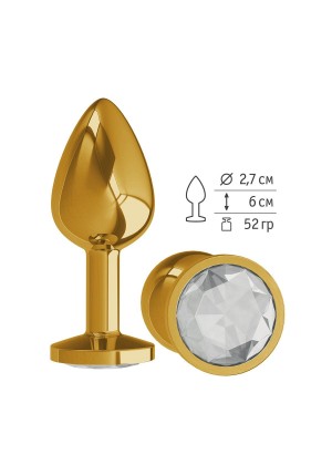 Золотистая анальная втулка с прозрачным кристаллом - 7 см.