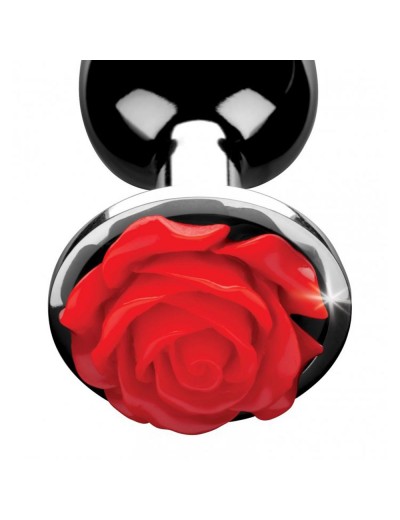 Серебристая анальная пробка с розой Red Rose Butt Plug - 8 см.