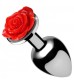 Серебристая анальная пробка с розой Red Rose Butt Plug - 8 см.