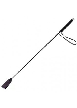 Чёрный стек с кожаной ручкой - 58 см.