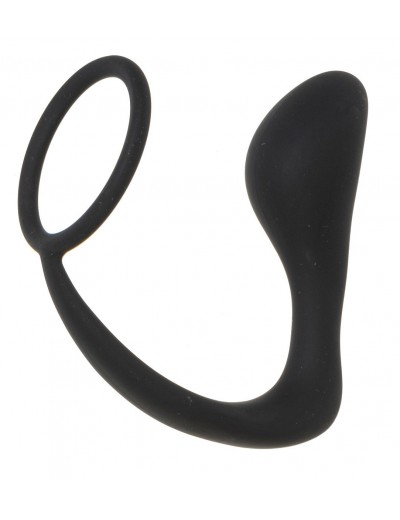 Черное эрекционное кольцо с анальным стимулятором в форме капли