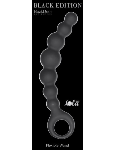 Чёрная упругая анальная цепочка Flexible Wand - 18 см.