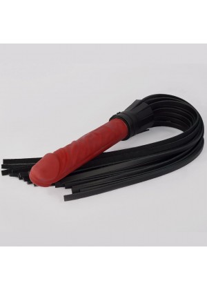 Черная плеть с красной ручкой-фаллоимитатором - 65 см.