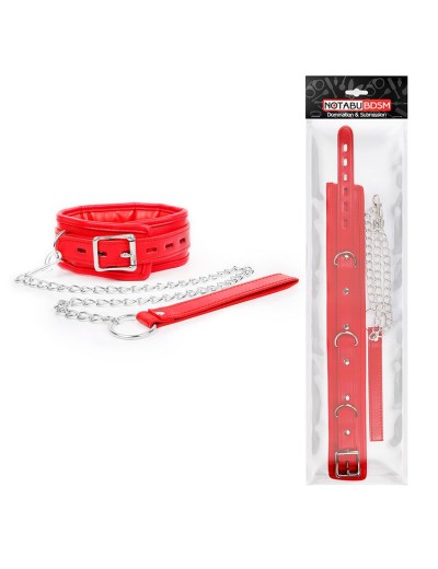 Красный ошейник на металлическом поводке с ручкой-петлей
