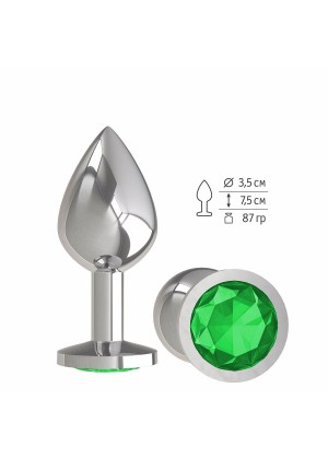 Серебристая средняя пробка с зеленым кристаллом - 8,5 см.