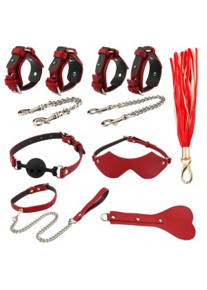 Оригинальный БДСМ-набор из 9 предметов в красной кожаной сумке